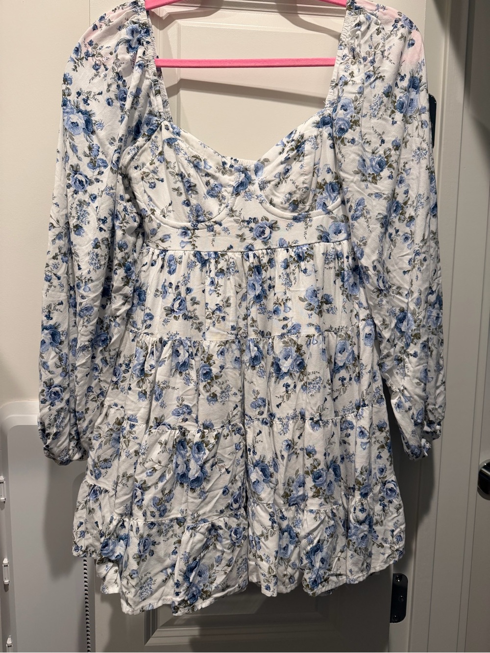 Altar'd State White Dress with Blue Floral Print